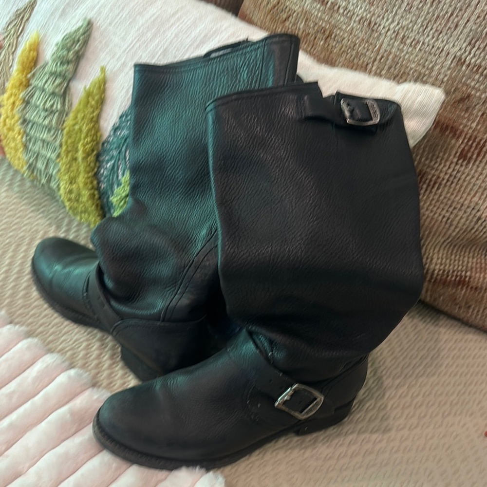 FRYE women’s Black Leather Buckle Boots size 8